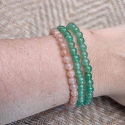 bracelet en pierre naturelle, quartz rose et aventurine verte