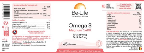 étiquette omega 3 magnum 1400 de be-life